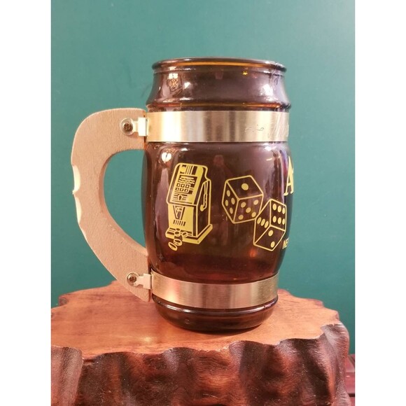 Vintage 1970s Atlantic City NJ Souvenir Mug Amber Glass Wooden Handle SiestaWare - Picture 2 of 3